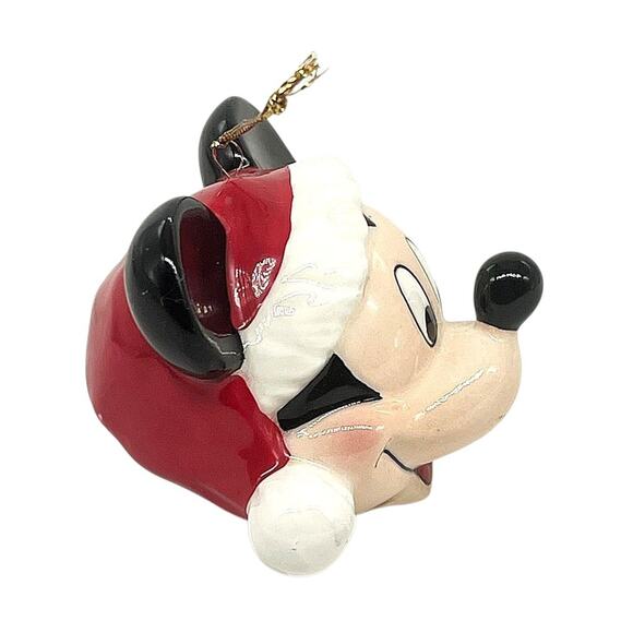 Disney Mickey Mouse Head Ceramic Santa Hat Christmas Ornament 3"x3" CL59 - Picture 2 of 5